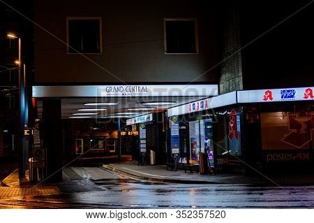 Mainz, Germany - January 28, 2020: Night Streets Near The Main Station In Mainz, Germany.