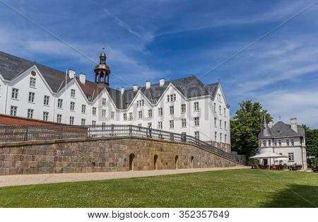 Plon, Germany - June 24, 2019: Historic White Castle And Restaurant In Plon, Germany