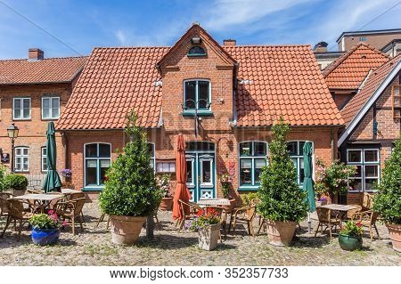 Plon, Germany - June 24, 2019: Flowers And Plants In Front Of A Restaurant In Plon, Germany