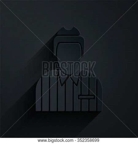 Paper Cut Hockey Judge, Referee, Arbiter Icon Isolated On Black Background. Paper Art Style. Vector 