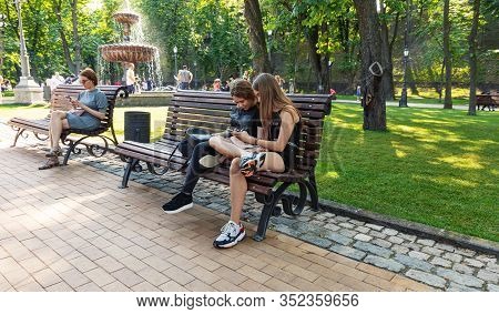 Kyiv, Ukraine - Jun. 06, 2019: Volodymyrska Hill Or Saint Volodymyr Hill In Kyiv. Young People Are R