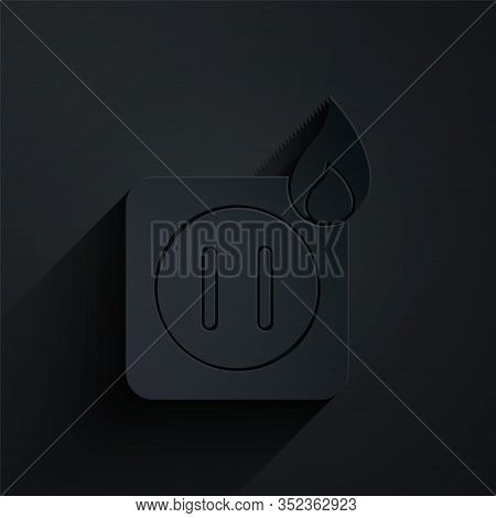 Paper Cut Electric Wiring Of Socket In Fire Icon Isolated On Black Background. Electrical Safety Con