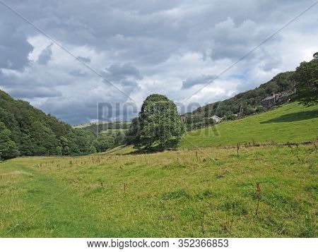 A Grass Path In A Meadow Running Along The Elphin Valley Near Cragg Vale In West Yorkshire Surrounde