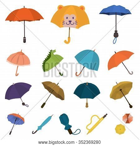 Vector Design Of Umbrella And Rain Logo. Set Of Umbrella And Weather Stock Vector Illustration.