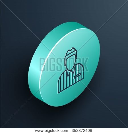 Isometric Line Hockey Judge, Referee, Arbiter Icon Isolated On Black Background. Turquoise Circle Bu
