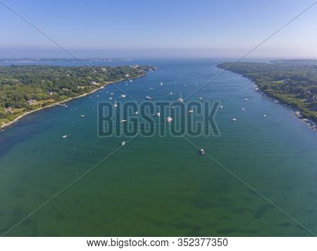 Mackeral Cove At Narragansett Bay Aerial View In Summer, Jamestown, Rhode Island Ri, Usa.