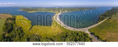 Mackeral Cove Beach And Dutch Island Harbor At Narragansett Bay Panorama Aerial View In Summer, Jame