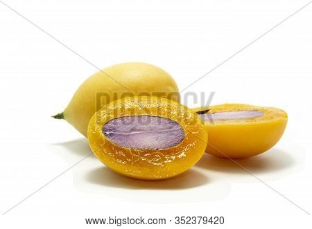 Close-up Of Marian Plum Or Plum Mango This Is Thai Fruit In Studio Shot On White Background
