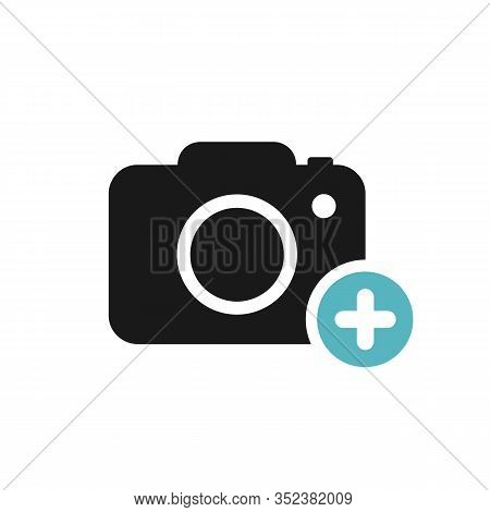 Add Photo Icon Isolated On White Background. Camera With Plus Icon. New Photo. Vector Stock