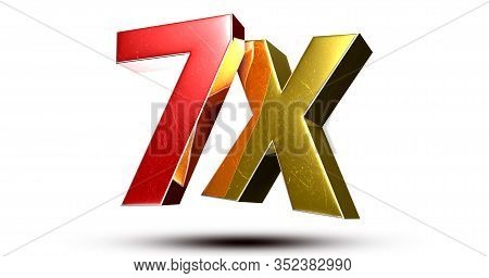 3d Illustration 7x Red Gold Isolated On A White Background.(with Clipping Path).