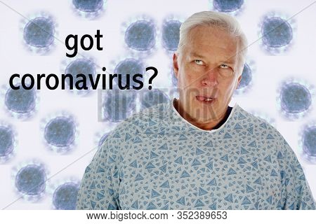 Coronavirus. Convid-19. A medical patient wears a face mask in a NO CORONAVIRUS image. CONVID-19 is spreading world wide.
Coronavirus2019 graphic in back. got coronavirus text.  