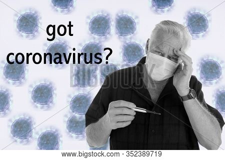 Coronavirus. Convid-19. A sick medical patient wears a face mask in a NO CORONAVIRUS image. CONVID-19 is spreading world wide.
Coronavirus2019 graphic in back. got coronavirus text.  