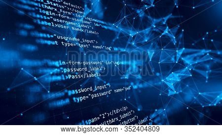Code, HTML, php web programming source code. Abstract code background - 3d rendering