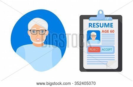 Recruitment Ageism Concept Vector. Hr Agency Age Discrimination And Cv Of Senior Employee. Unfair Em