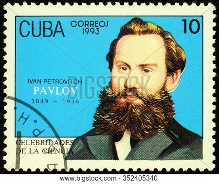 Moscow, Russia - February 24, 2020: Stamp Printed In Cuba, Shows Ivan Petrovich Pavlov (1849-1936), 
