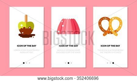 Party Dessert Flat Icon Set. Sweet, Pastry, Delicious Isolated Vector Sign Pack. Food And Cooking Co