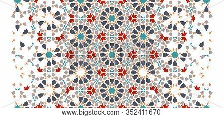Morocco Seamless Vector Pattern. Geometric Halftone Texture With Color Tile Disintegration.