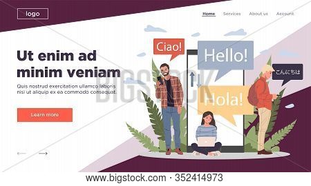 Online Multi Language Translator Flat Vector Illustration. Smartphone With Translation App. People L