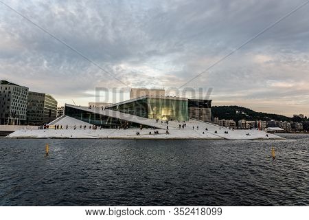 Editorial 08.31.2019 Oslo Norway Low Angel View Of The Spectacular Opera House By The Water In The S