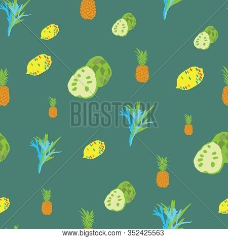 Fruits And Succulents-fruit Delight. Modern Pattern Of Pineapple Anona Lemons And Succulents . Patte
