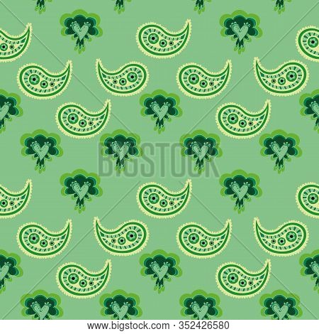 Fresh Decor-paisley Dreams Seamless Repeat Pattern. Colorful Pattern Of Paisely And Modern Heart Sha
