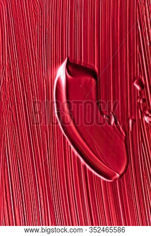 Cosmetics Abstract Texture Background, Red Acrylic Paint Brush Stroke, Textured Cream Product As Mak