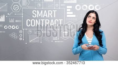 Smart Contract Concept With Thoughtful Young Woman Holding A Smartphone