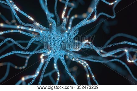 Conceptual Image Of A Neuron Energized With Electric Charge. Concept Of Science And Research Of The 