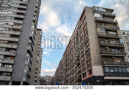 Traditional Communist Housing In The City Center Of Belgrade, Serbia. These Kind Of High Rises Are S