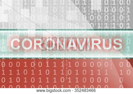 Bulgaria Flag And Futuristic Digital Abstract Composition With Coronavirus Inscription. Covid-19 Out