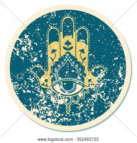 iconic distressed sticker tattoo style image of a hamza