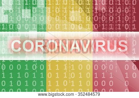 Mali Flag And Futuristic Digital Abstract Composition With Coronavirus Inscription. Covid-19 Outbrea