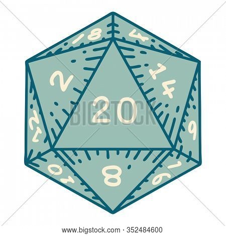 iconic tattoo style image of a d20 dice