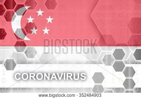 Singapore Flag And Futuristic Digital Abstract Composition With Coronavirus Inscription. Covid-19 Ou