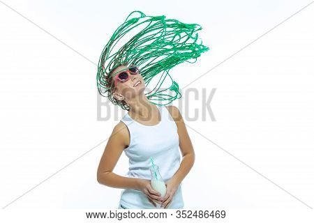 Youth Lifestyle. Portrait Of Happy Smiling Caucasian Female With African American Dreadlocks Having 