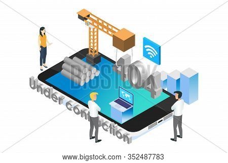 Modern Isometric Smart Mobile App Development Under Constuction Illustration, Suitable For Diagrams,
