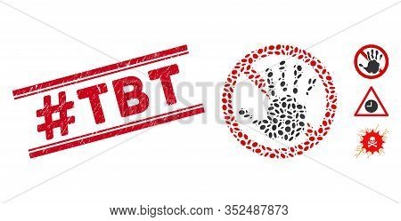 Distressed Red Stamp Seal With Hashtag Tbt Text Between Double Parallel Lines, And Mosaic No Icon. M