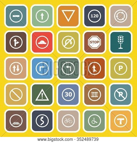 Road Sign Flat Icons On Yellow Background, Stock Vector