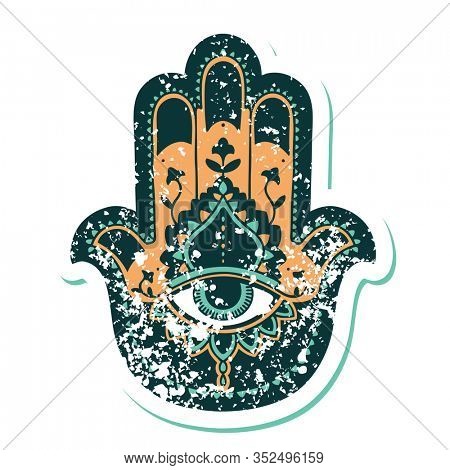 iconic distressed sticker tattoo style image of a hamza
