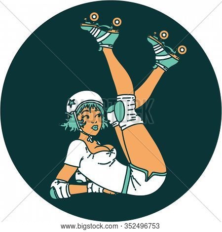 tattoo in traditional style of a pinup roller derby girl
