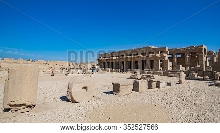 Karnak Temple In Luxor, Egypt. The Karnak Temple Complex, Commonly Known As Karnak, Comprises A Vast
