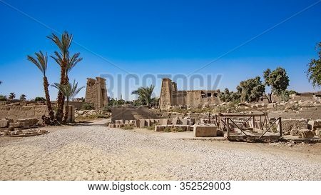 Karnak Temple In Luxor, Egypt. The Karnak Temple Complex, Commonly Known As Karnak, Comprises A Vast