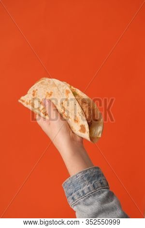 National Food Concept. Mexican National Food Tacos Or Tatar National Food - Kystyby In Hand On An Or