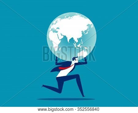 Holding Globe. Concept People And Earth Vector Illustration, Flat Cartoon Style Design
