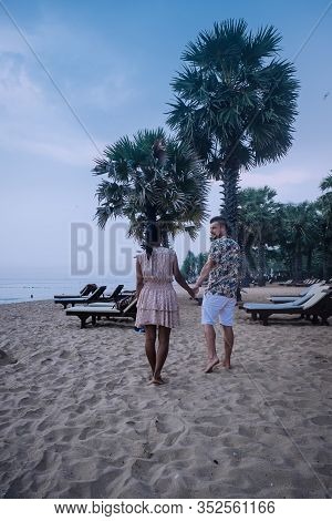 Couple Relax On The Beach In Pattaya Thailand Jomtien Beach With Beach Clubs And Restaurants