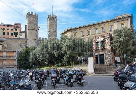 View Of Porta Soprana And The House Of Christopher Columbus In Genoa, Italy - March 9, 2019