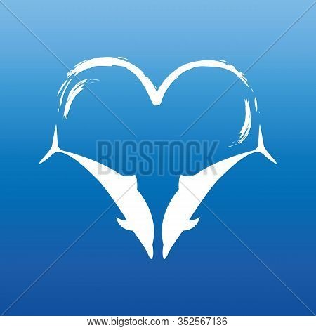 Two Dolphins Heart Shaped On Blue Background Vector Illustration Eps10