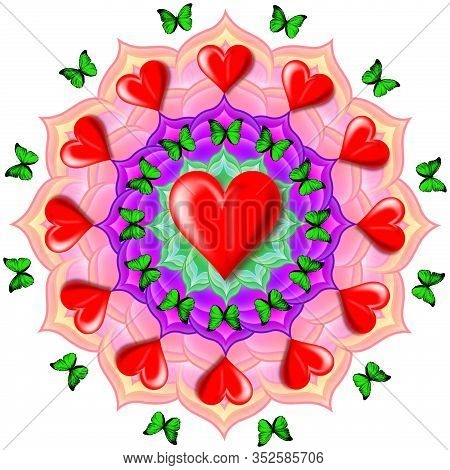 Astronira's Decorative Mandala With A Red Hearts The Author - Peshkareva Irina