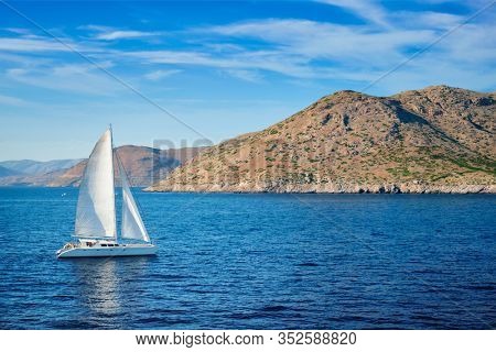 Catamarane yacht in Aegean Sea Mediterranean Sea, Greece