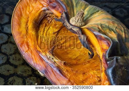 Baked Half Pumpkin On The Baking Tra